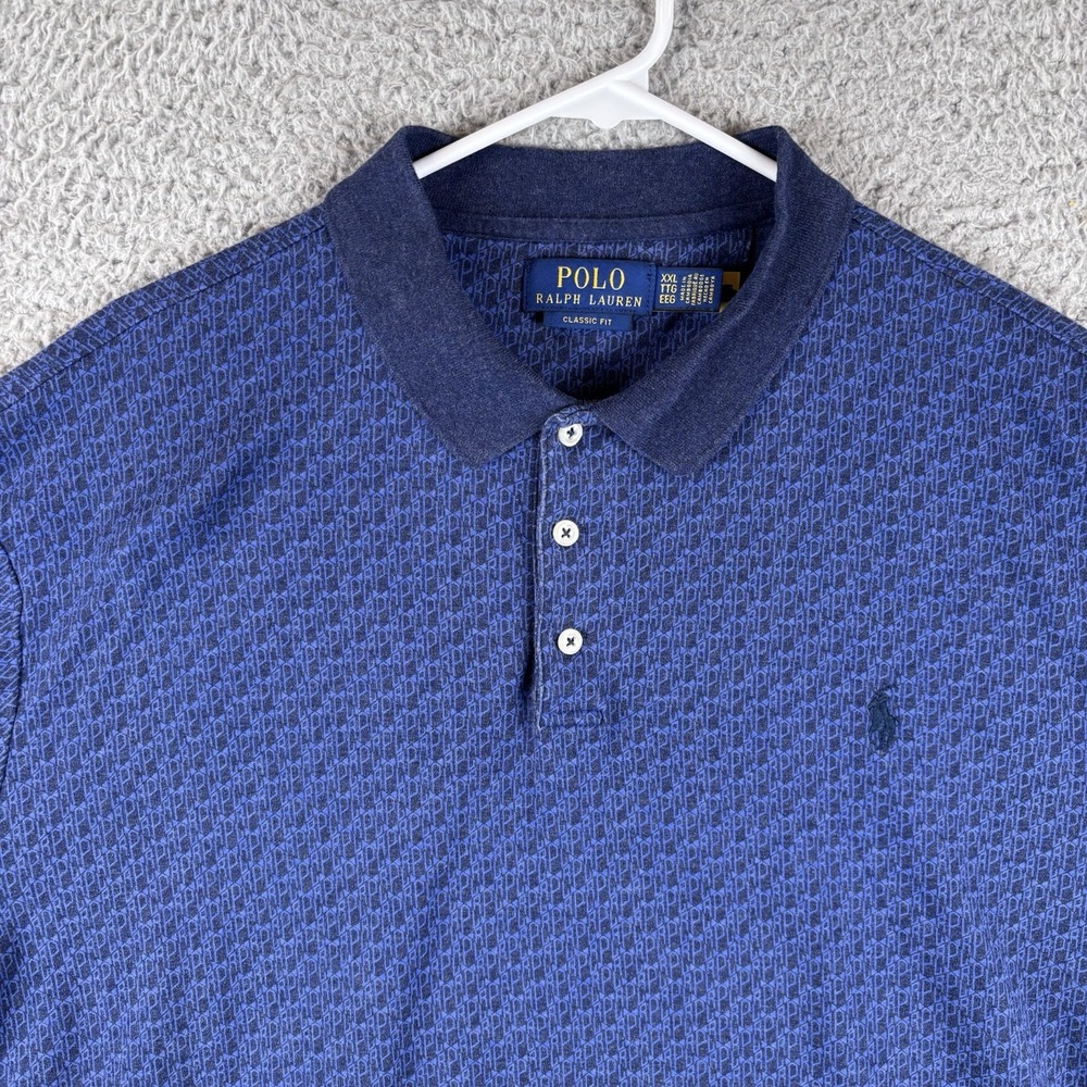 Polo Ralph Lauren Shirt Mens  2XL Navy Geometric Classic Fit Soft Cotton Golf - Picture 3 of 8